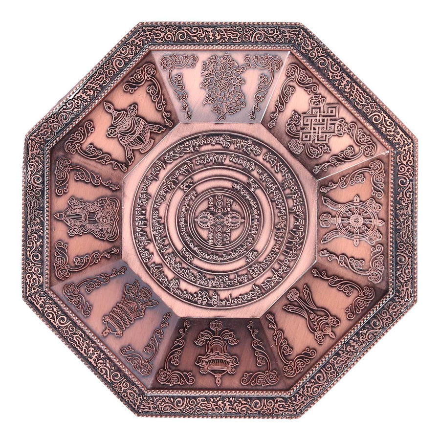 Octagonal Burning Tray Buddhist Scriptures 8 Auspicious Symbols Fire Sacrificial Dish Buddhist SupplyRed