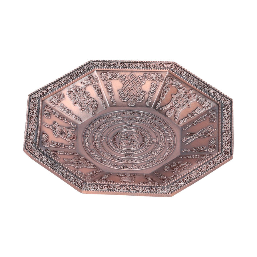 Octagonal Burning Tray Buddhist Scriptures 8 Auspicious Symbols Fire Sacrificial Dish Buddhist SupplyRed