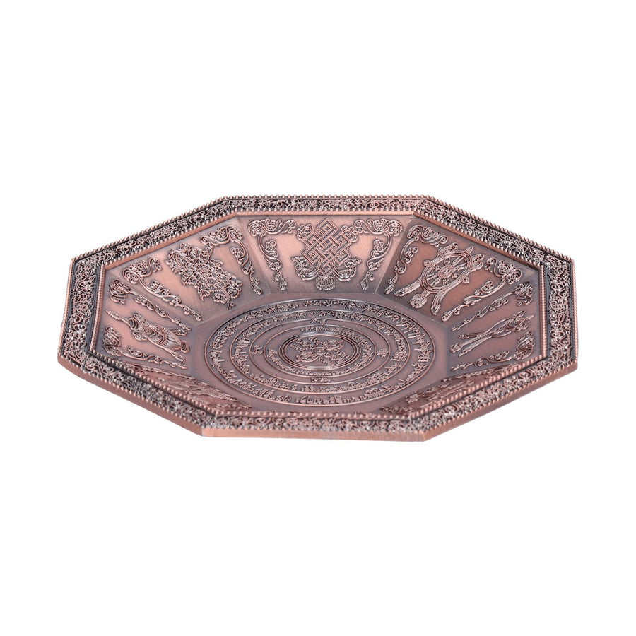 Octagonal Burning Tray Buddhist Scriptures 8 Auspicious Symbols Fire Sacrificial Dish Buddhist SupplyRed