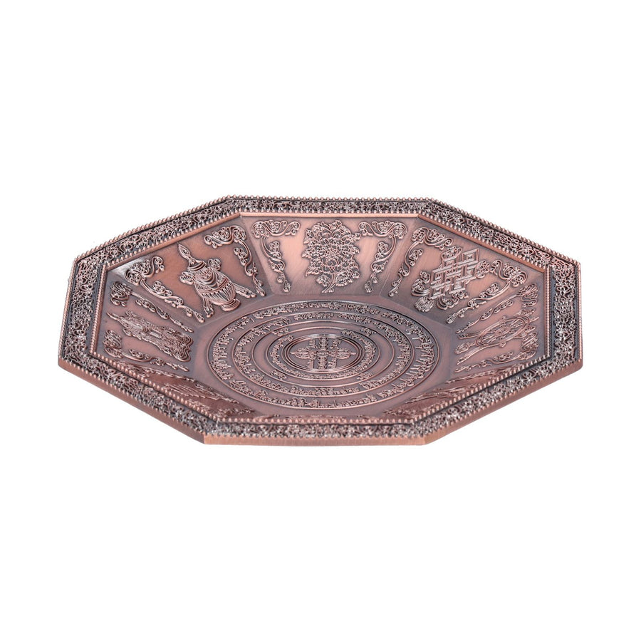Octagonal Burning Tray Buddhist Scriptures 8 Auspicious Symbols Fire Sacrificial Dish Buddhist SupplyRed