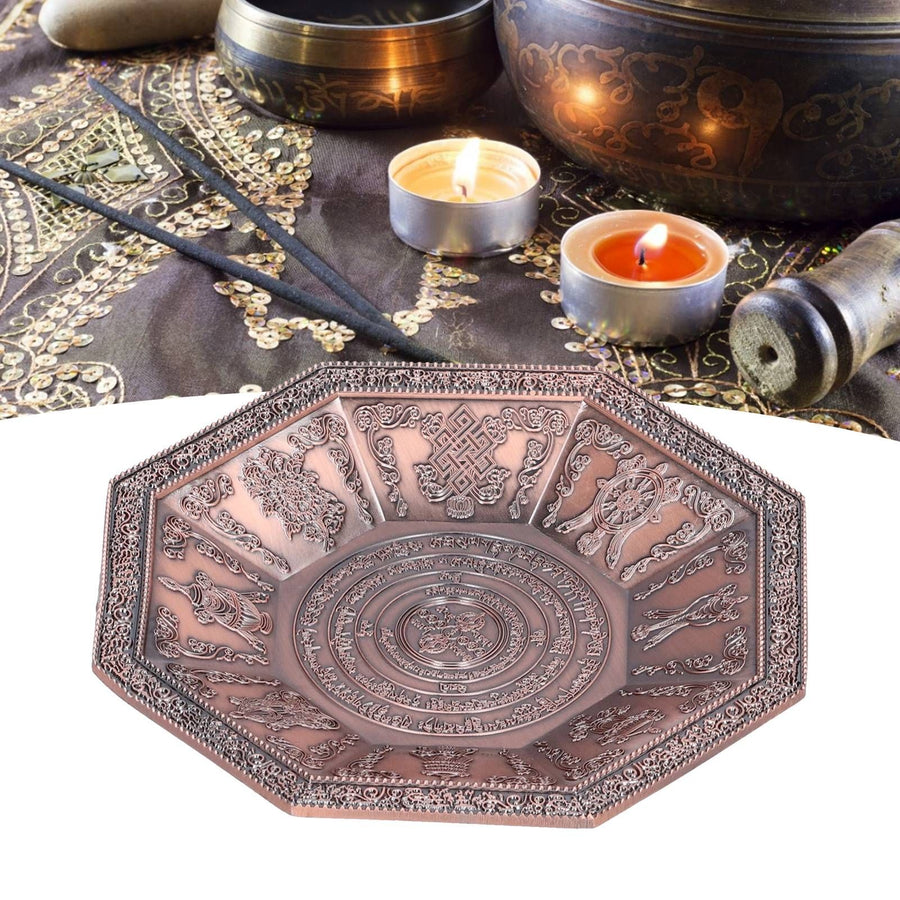 Octagonal Burning Tray Buddhist Scriptures 8 Auspicious Symbols Fire Sacrificial Dish Buddhist SupplyRed