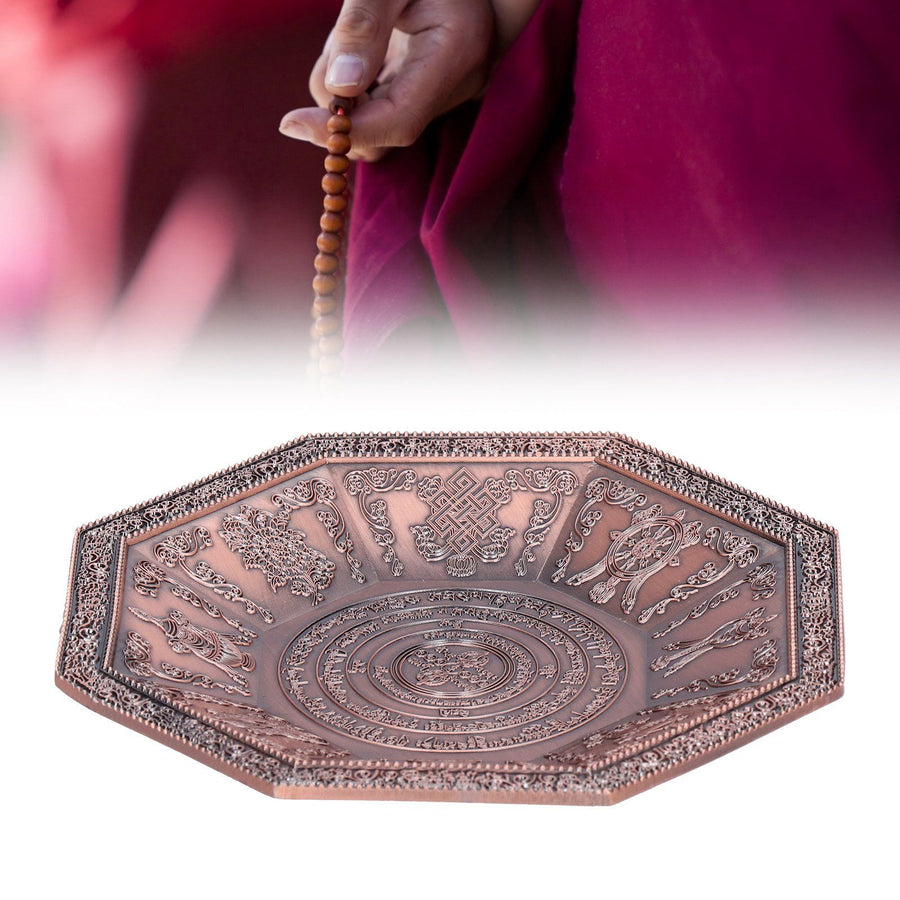 Octagonal Burning Tray Buddhist Scriptures 8 Auspicious Symbols Fire Sacrificial Dish Buddhist SupplyRed
