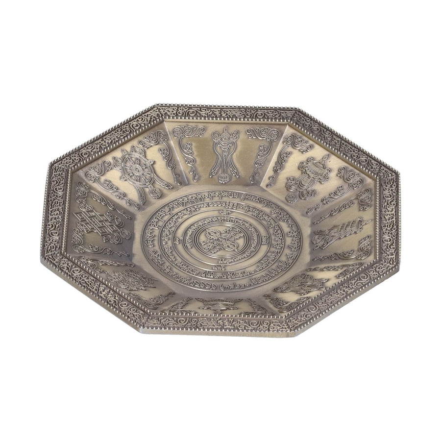 Octagonal Burning Tray Buddhist Scriptures 8 Auspicious Symbols Fire Sacrificial Dish Buddhist SupplyCyan