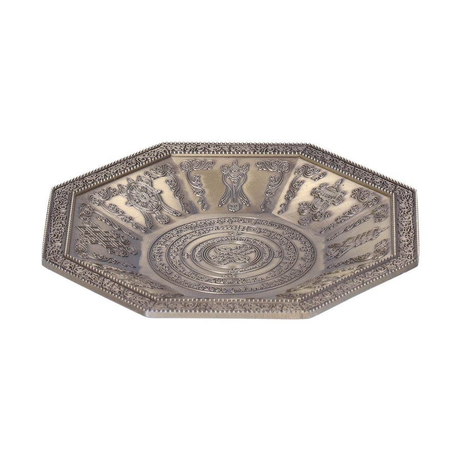 Octagonal Burning Tray Buddhist Scriptures 8 Auspicious Symbols Fire Sacrificial Dish Buddhist SupplyCyan