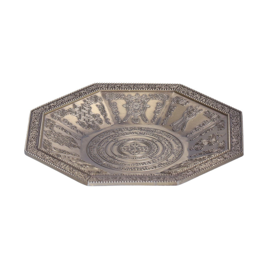 Octagonal Burning Tray Buddhist Scriptures 8 Auspicious Symbols Fire Sacrificial Dish Buddhist SupplyCyan