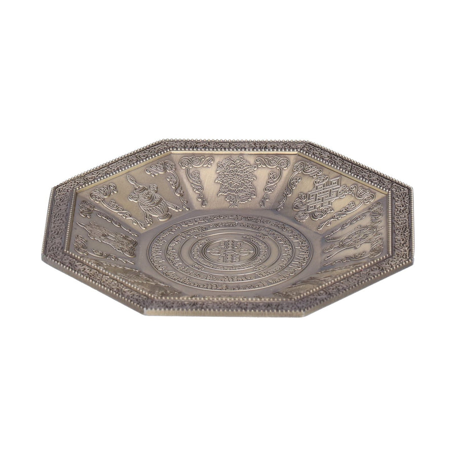 Octagonal Burning Tray Buddhist Scriptures 8 Auspicious Symbols Fire Sacrificial Dish Buddhist SupplyCyan