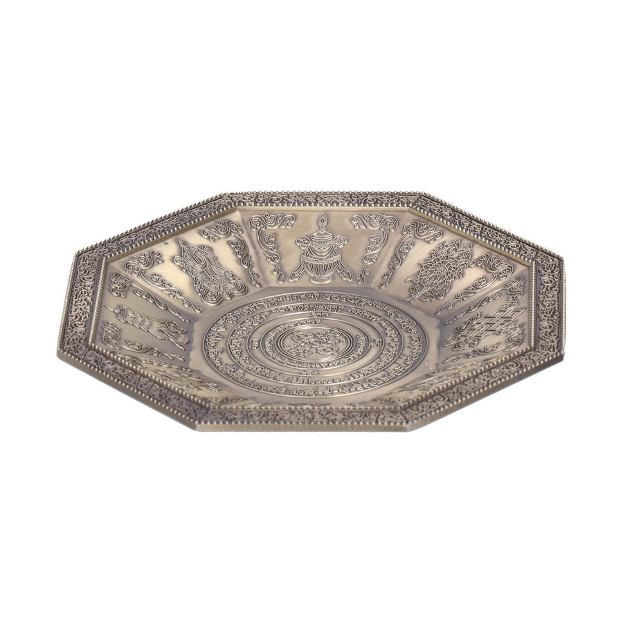 Octagonal Burning Tray Buddhist Scriptures 8 Auspicious Symbols Fire Sacrificial Dish Buddhist SupplyCyan