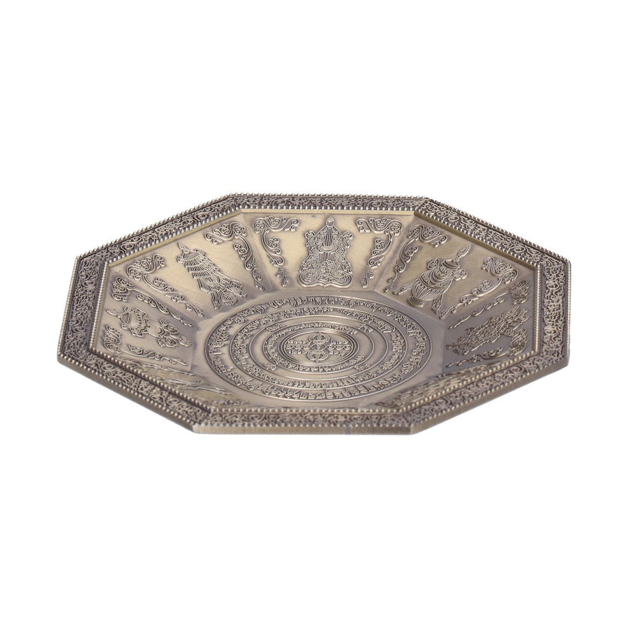 Octagonal Burning Tray Buddhist Scriptures 8 Auspicious Symbols Fire Sacrificial Dish Buddhist SupplyCyan