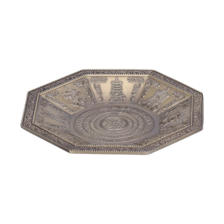 Octagonal Burning Tray Buddhist Scriptures 8 Auspicious Symbols Fire Sacrificial Dish Buddhist SupplyCyan