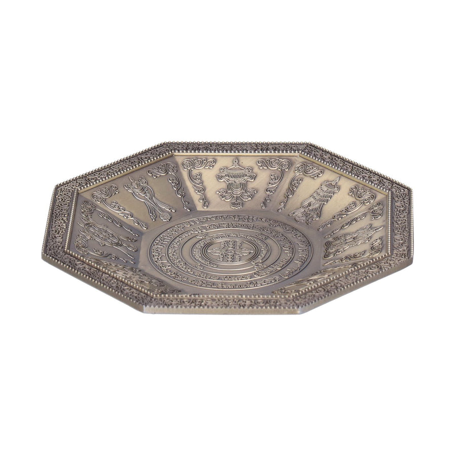 Octagonal Burning Tray Buddhist Scriptures 8 Auspicious Symbols Fire Sacrificial Dish Buddhist SupplyCyan