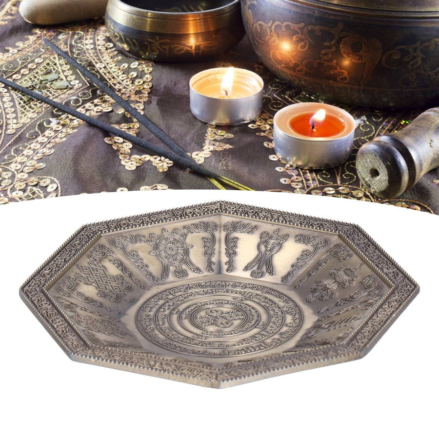 Octagonal Burning Tray Buddhist Scriptures 8 Auspicious Symbols Fire Sacrificial Dish Buddhist SupplyCyan