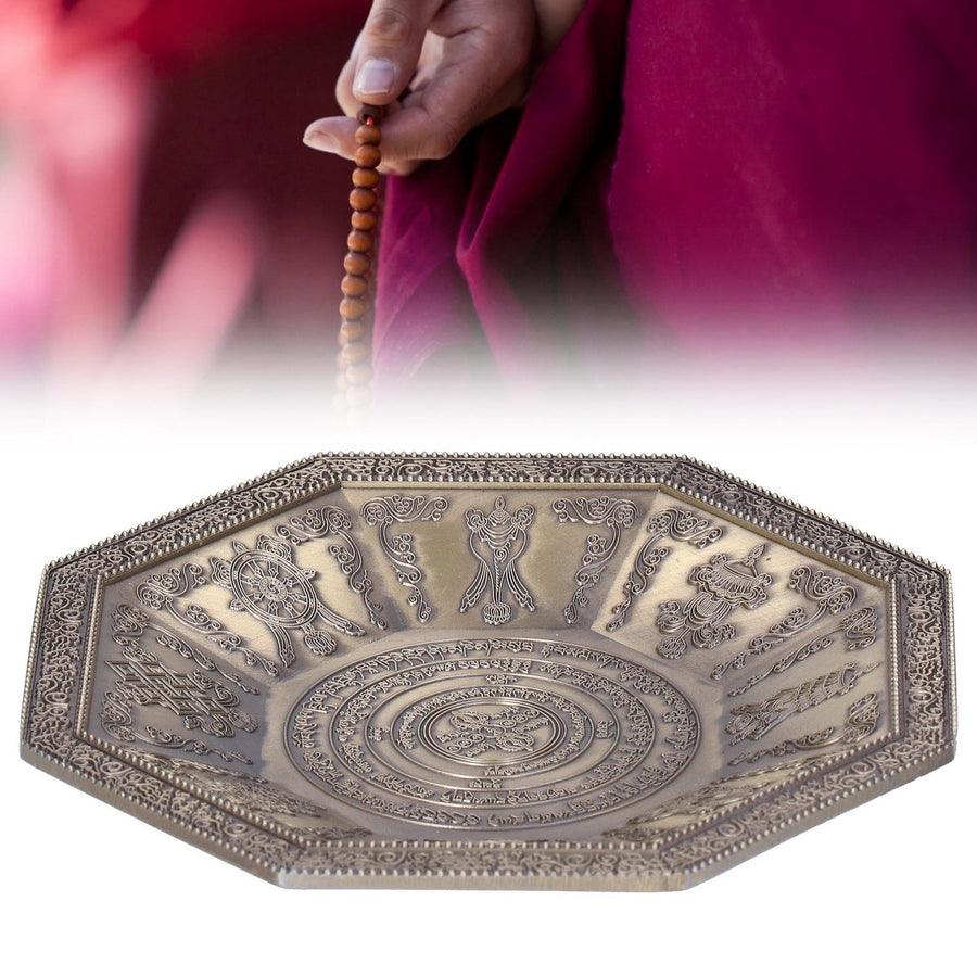 Octagonal Burning Tray Buddhist Scriptures 8 Auspicious Symbols Fire Sacrificial Dish Buddhist SupplyCyan