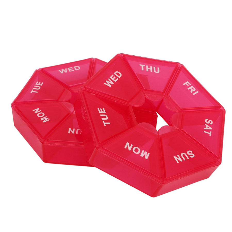 2Pcs 2 Times A Day Weekly Medicine Organizer Box 7 Day Medicine Organizer Small Container Holder Dispenser Red