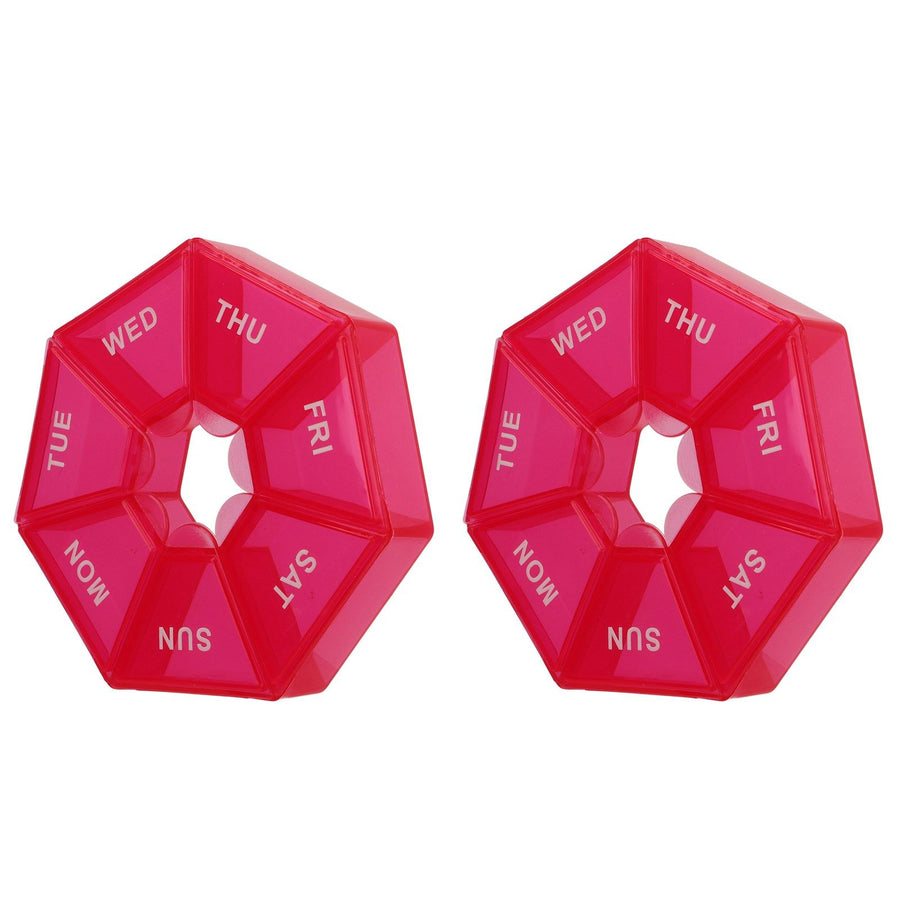 2Pcs 2 Times A Day Weekly Medicine Organizer Box 7 Day Medicine Organizer Small Container Holder Dispenser Red
