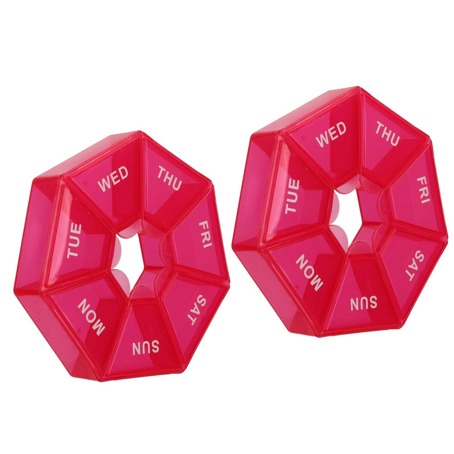 2Pcs 2 Times A Day Weekly Medicine Organizer Box 7 Day Medicine Organizer Small Container Holder Dispenser Red