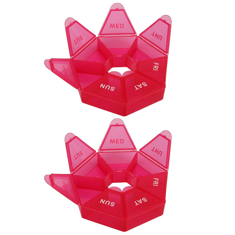 2Pcs 2 Times A Day Weekly Medicine Organizer Box 7 Day Medicine Organizer Small Container Holder Dispenser Red