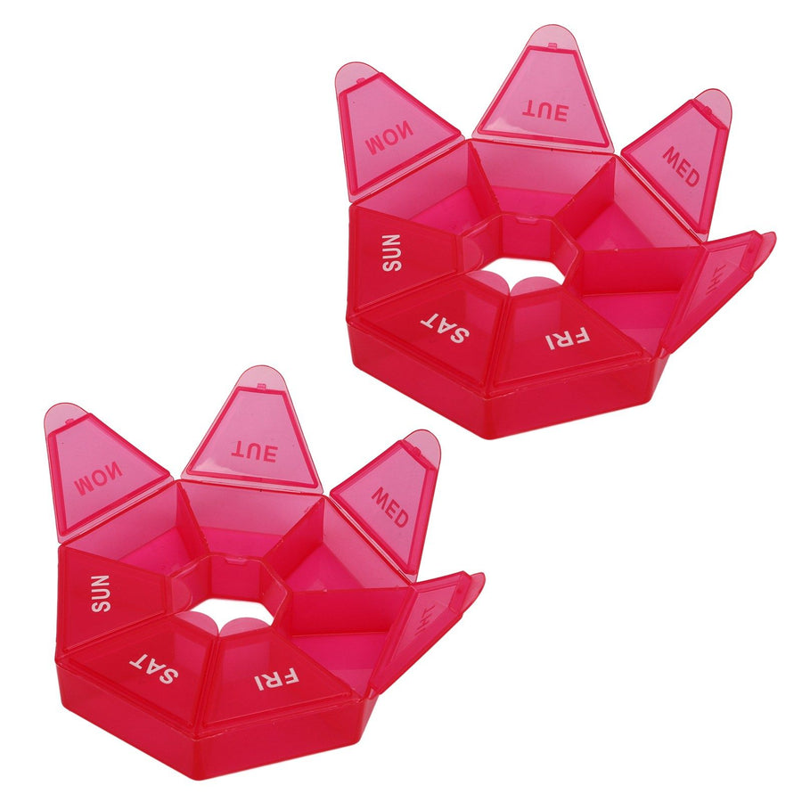 2Pcs 2 Times A Day Weekly Medicine Organizer Box 7 Day Medicine Organizer Small Container Holder Dispenser Red