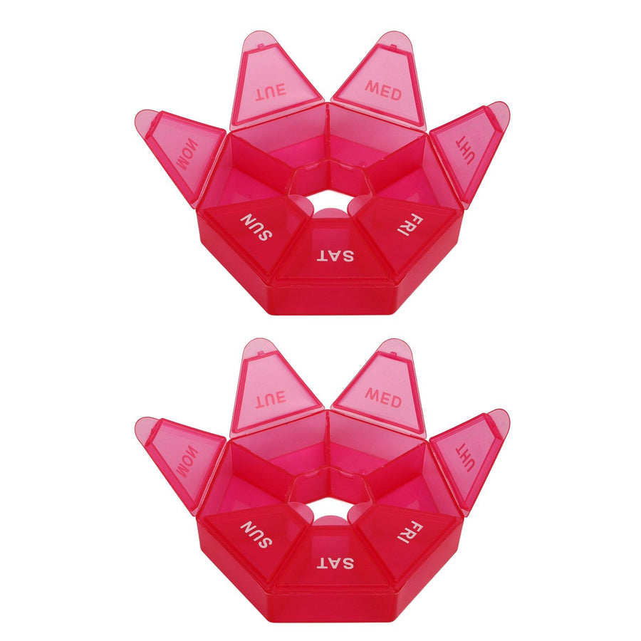 2Pcs 2 Times A Day Weekly Medicine Organizer Box 7 Day Medicine Organizer Small Container Holder Dispenser Red