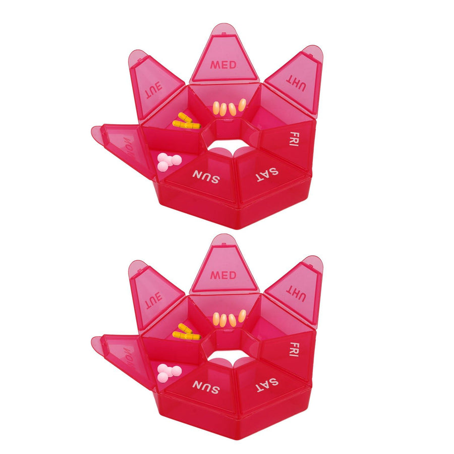 2Pcs 2 Times A Day Weekly Medicine Organizer Box 7 Day Medicine Organizer Small Container Holder Dispenser Red