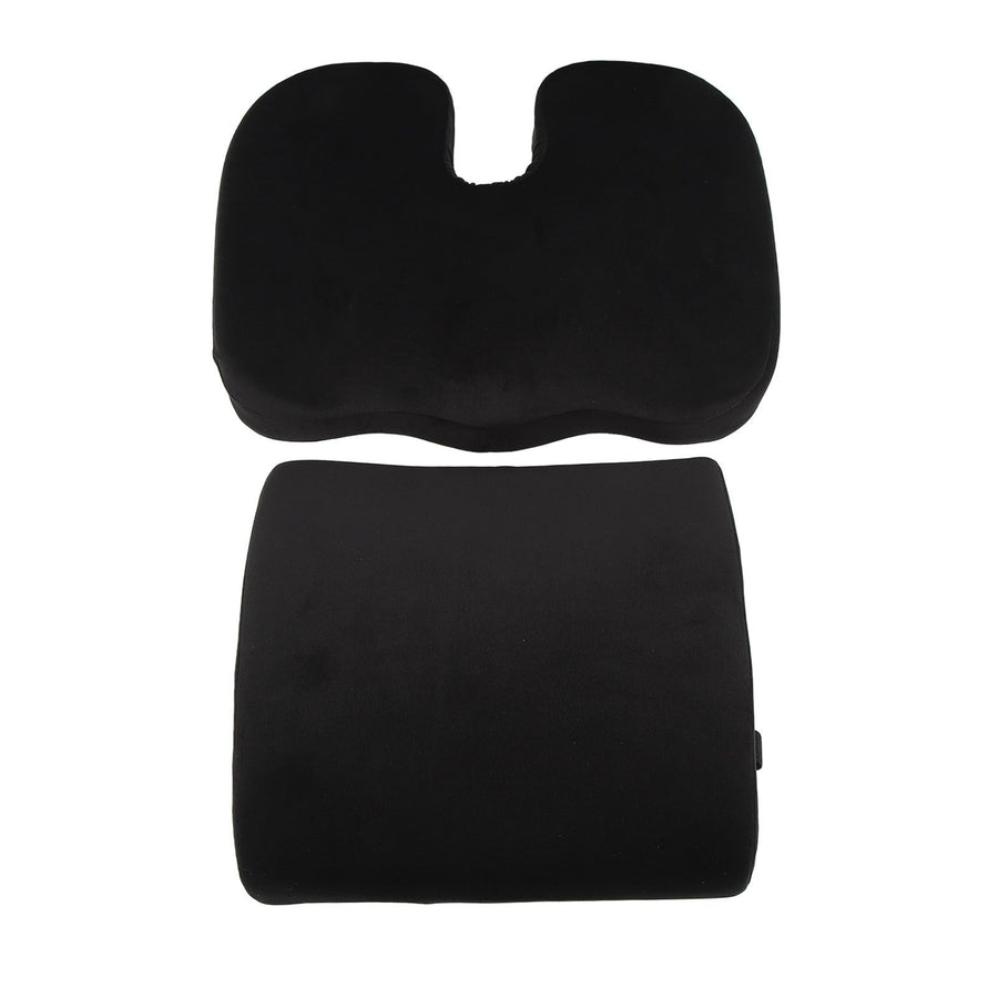 Seat Cushion and Lumbar Support Pillow Black Suede Memory Foam Reduce Tailbone Pressure Chair Pads for Office Car