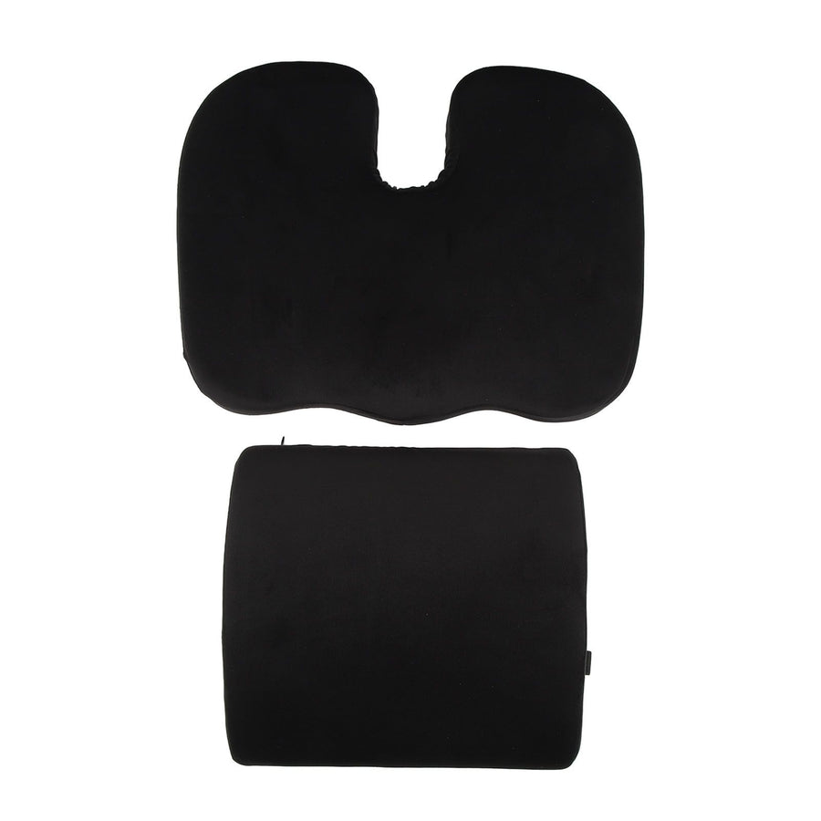Seat Cushion and Lumbar Support Pillow Black Suede Memory Foam Reduce Tailbone Pressure Chair Pads for Office Car