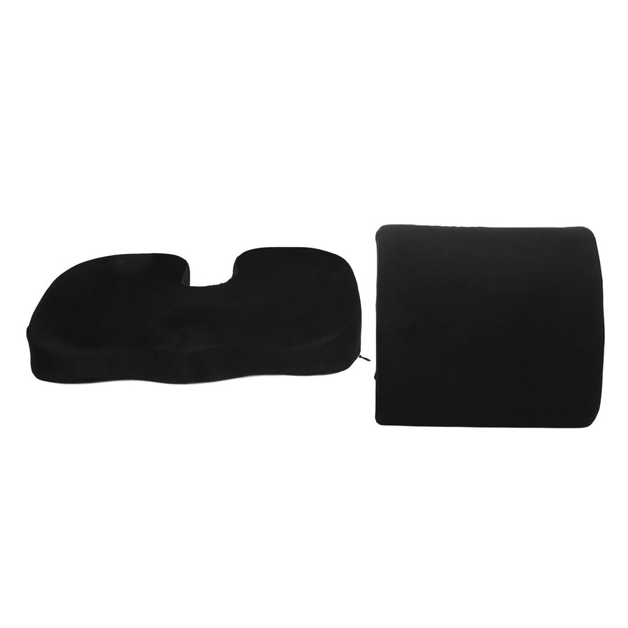 Seat Cushion and Lumbar Support Pillow Black Suede Memory Foam Reduce Tailbone Pressure Chair Pads for Office Car