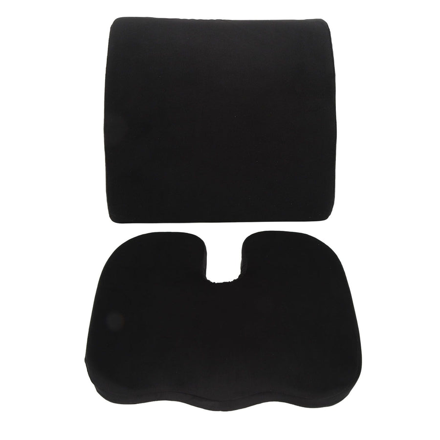 Seat Cushion and Lumbar Support Pillow Black Suede Memory Foam Reduce Tailbone Pressure Chair Pads for Office Car