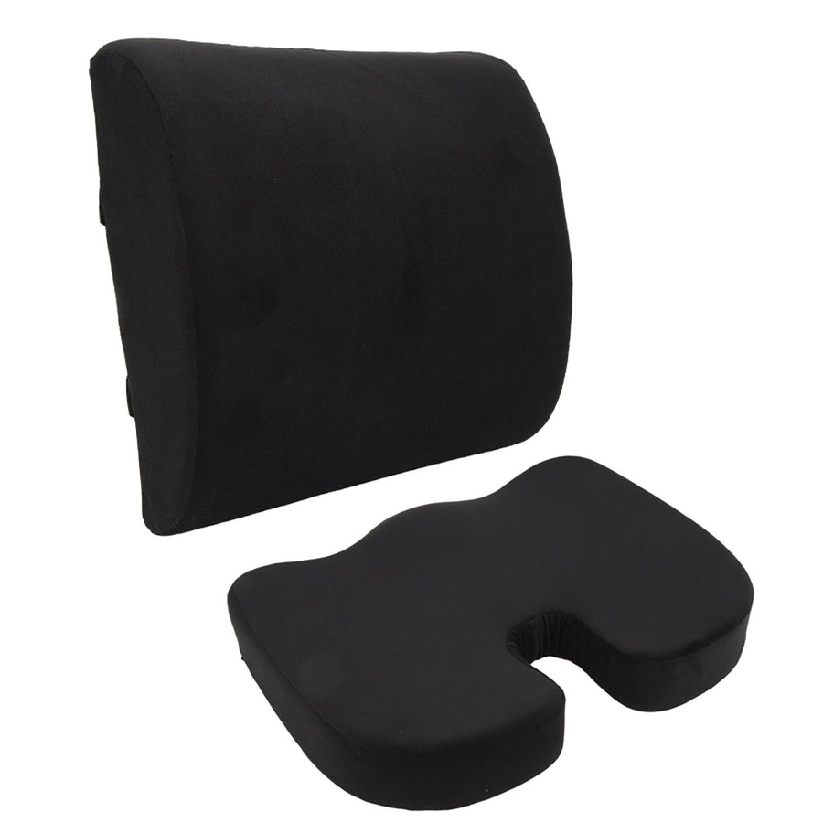 Seat Cushion and Lumbar Support Pillow Black Suede Memory Foam Reduce Tailbone Pressure Chair Pads for Office Car