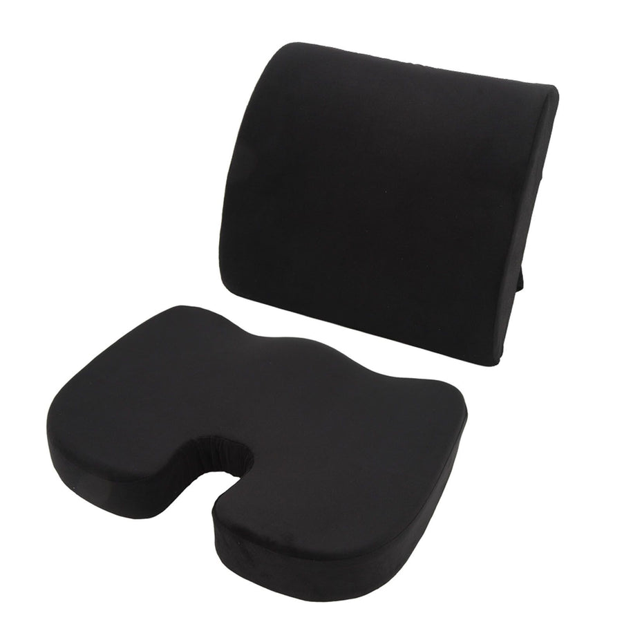 Seat Cushion and Lumbar Support Pillow Black Suede Memory Foam Reduce Tailbone Pressure Chair Pads for Office Car