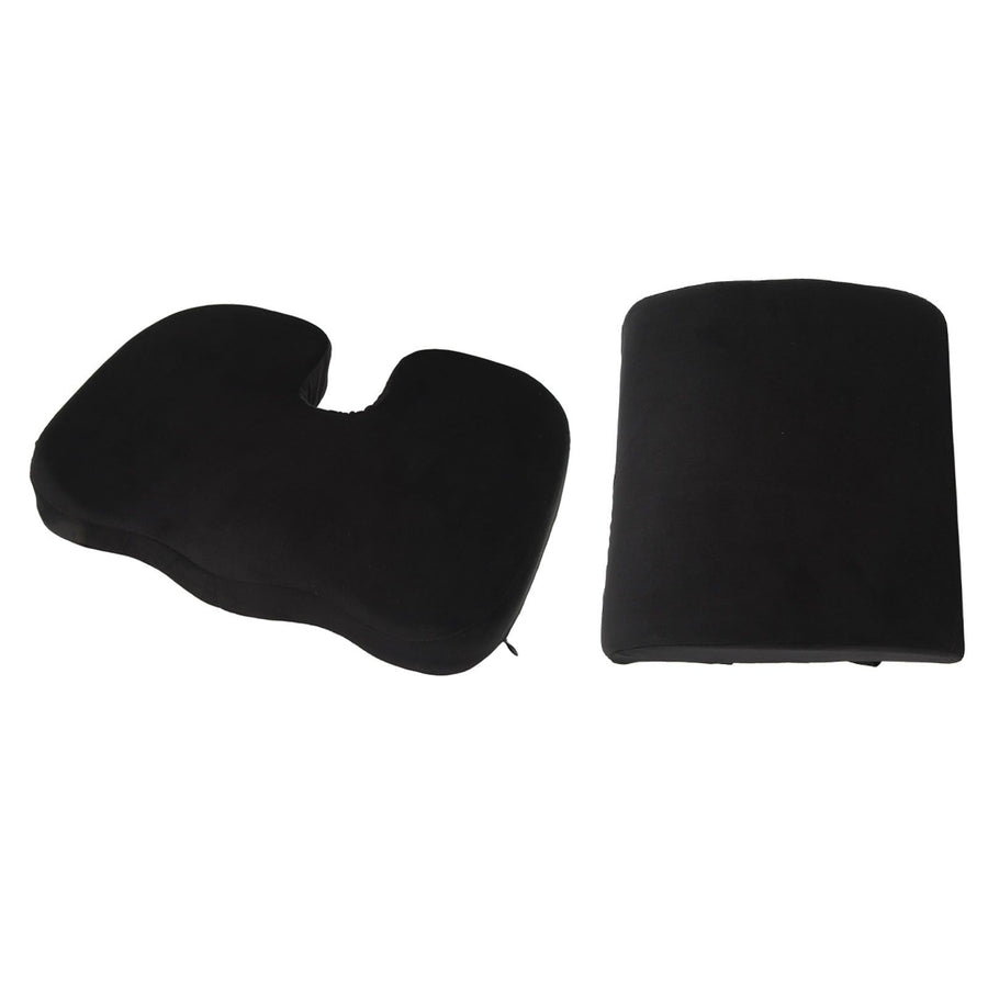 Seat Cushion and Lumbar Support Pillow Black Suede Memory Foam Reduce Tailbone Pressure Chair Pads for Office Car