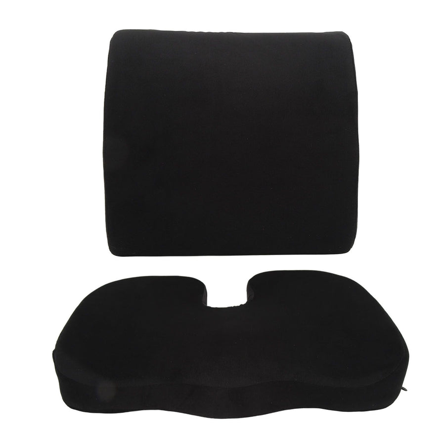 Seat Cushion and Lumbar Support Pillow Black Suede Memory Foam Reduce Tailbone Pressure Chair Pads for Office Car