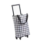 Shopping Cart Foldable Portable Grocery Cart Oxford Fabric Shopping Trolley with Wheels Extendable Handle for Travel Black and White Grid
