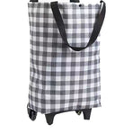 Shopping Cart Foldable Portable Grocery Cart Oxford Fabric Shopping Trolley with Wheels Extendable Handle for Travel Black and White Grid