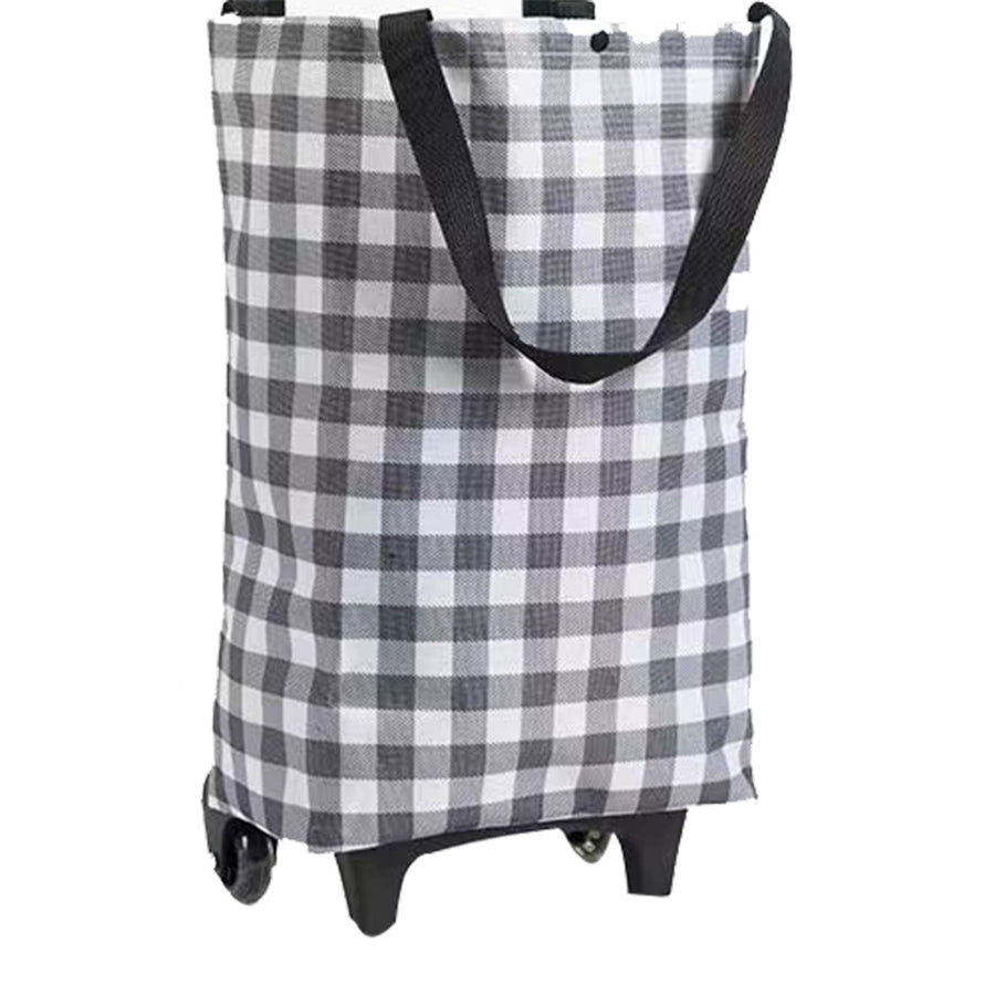 Shopping Cart Foldable Portable Grocery Cart Oxford Fabric Shopping Trolley with Wheels Extendable Handle for Travel Black and White Grid