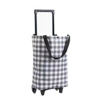 Shopping Cart Foldable Portable Grocery Cart Oxford Fabric Shopping Trolley with Wheels Extendable Handle for Travel Black and White Grid