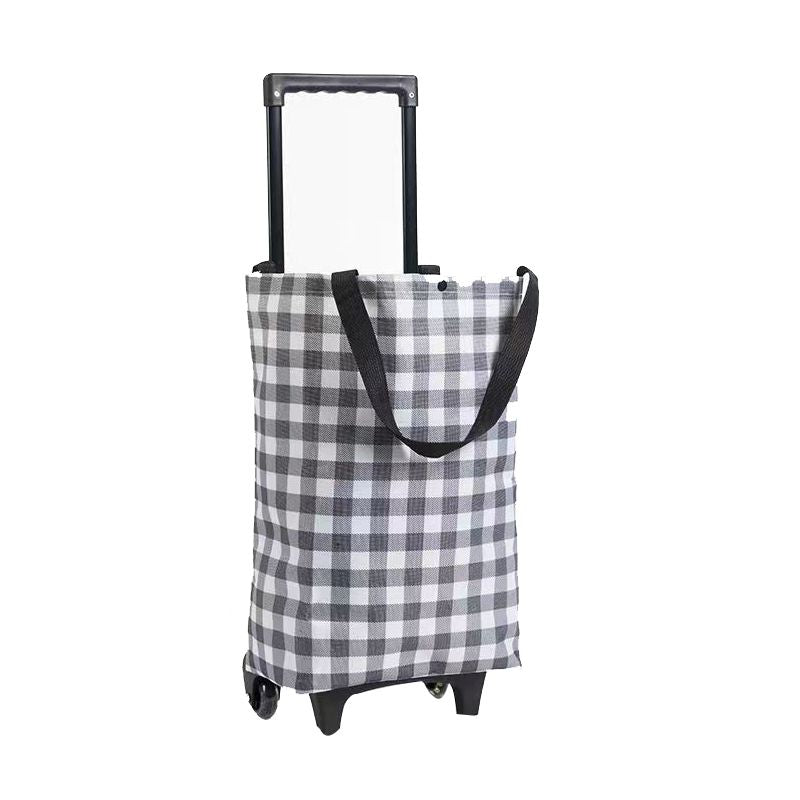 Shopping Cart Foldable Portable Grocery Cart Oxford Fabric Shopping Trolley with Wheels Extendable Handle for Travel Black and White Grid