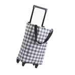 Shopping Cart Foldable Portable Grocery Cart Oxford Fabric Shopping Trolley with Wheels Extendable Handle for Travel Black and White Grid