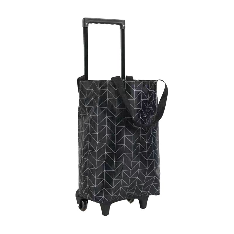 Shopping Cart Foldable Portable Grocery Cart Oxford Fabric Shopping Trolley with Wheels Extendable Handle for Travel Black Line