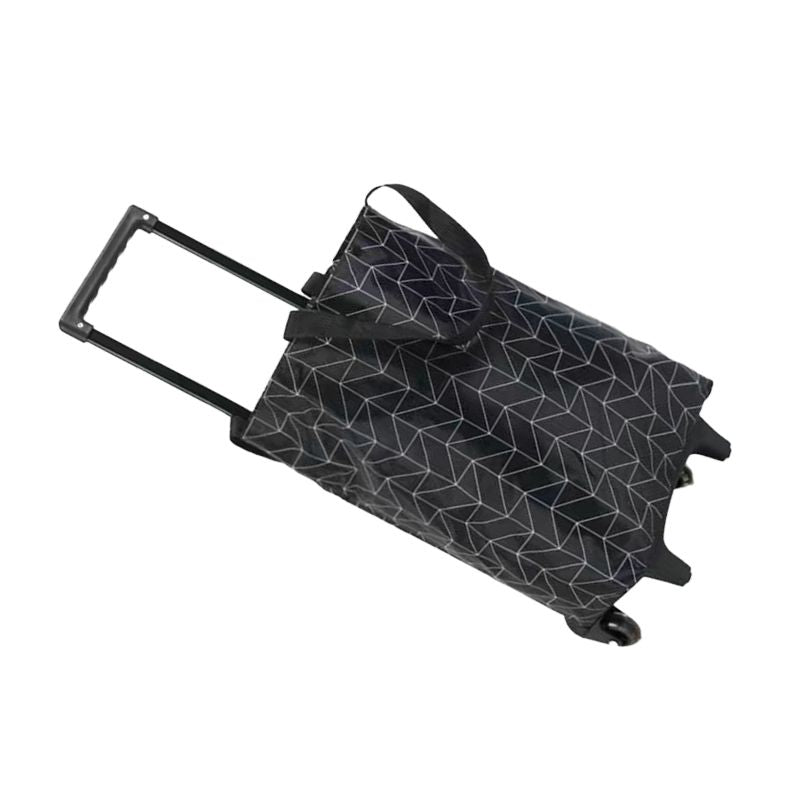 Shopping Cart Foldable Portable Grocery Cart Oxford Fabric Shopping Trolley with Wheels Extendable Handle for Travel Black Line