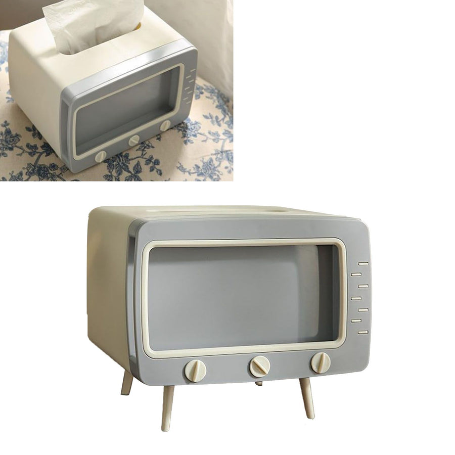 TV Shaped Tissue Box Multifunctional Fashionable Cute Napkin Box Desktop Decoration for Room Bathroom Kitchen Dining White