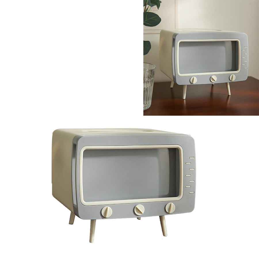TV Shaped Tissue Box Multifunctional Fashionable Cute Napkin Box Desktop Decoration for Room Bathroom Kitchen Dining White
