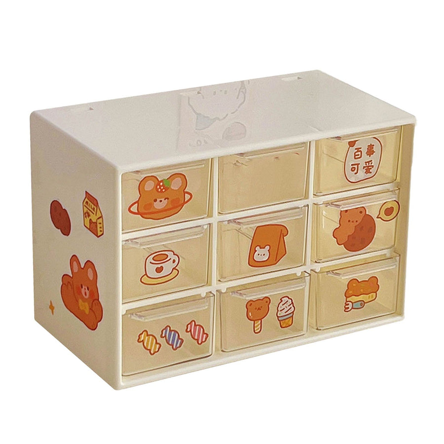 Desktop Storage Drawers Dustproof Beige 9 Drawers Small Drawer Organizer for Office Supplies Pencils Markers Tape
