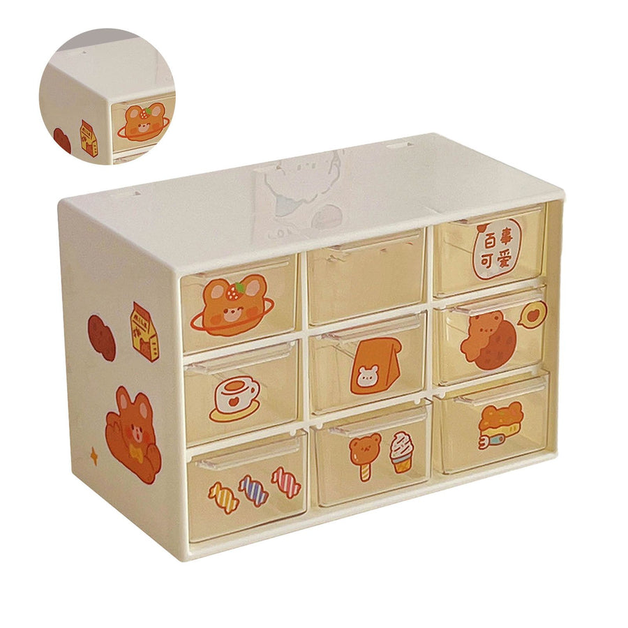 Desktop Storage Drawers Dustproof Beige 9 Drawers Small Drawer Organizer for Office Supplies Pencils Markers Tape