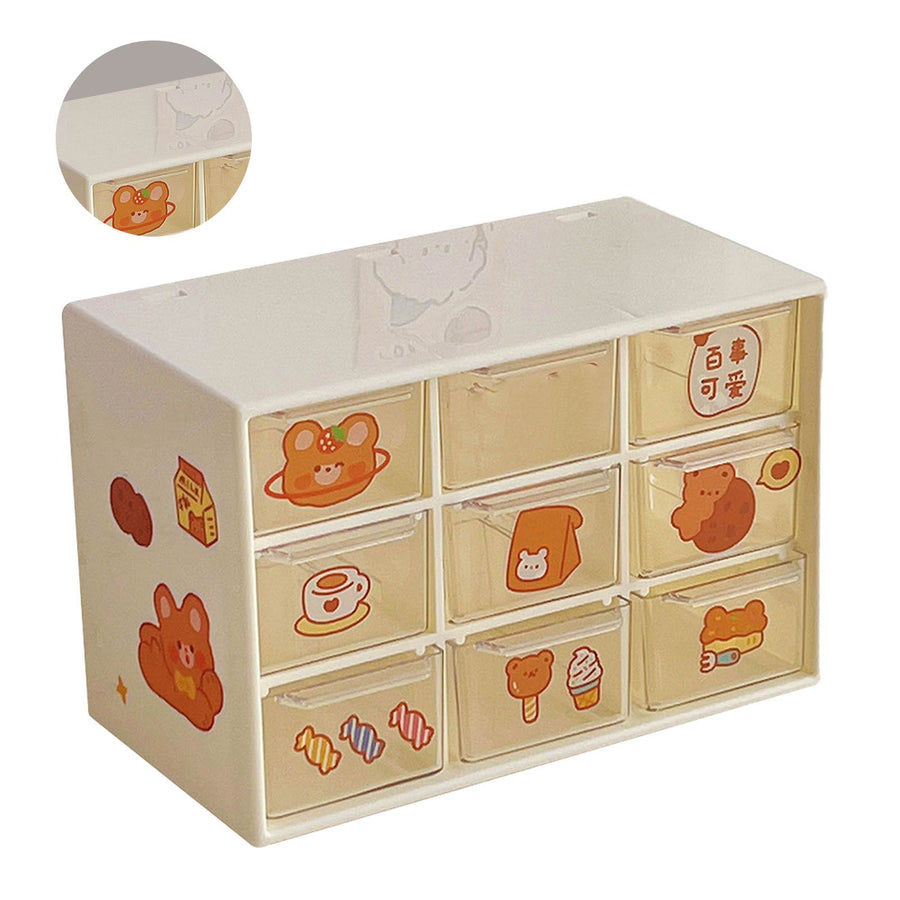 Desktop Storage Drawers Dustproof Beige 9 Drawers Small Drawer Organizer for Office Supplies Pencils Markers Tape