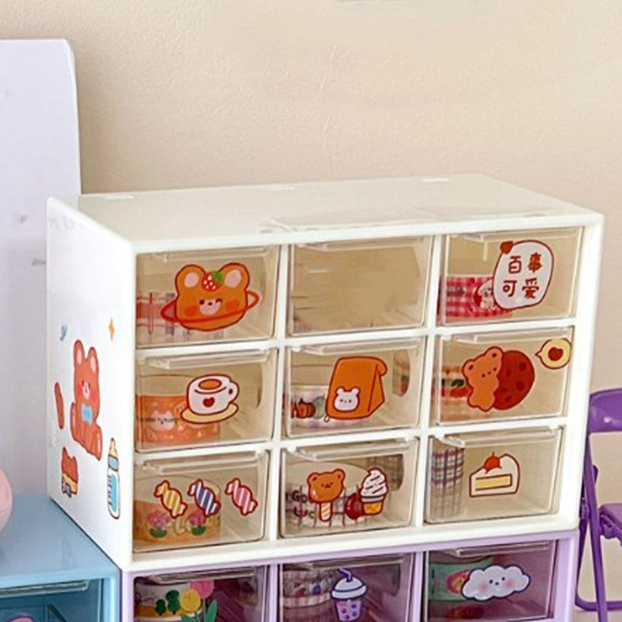 Desktop Storage Drawers Dustproof Beige 9 Drawers Small Drawer Organizer for Office Supplies Pencils Markers Tape