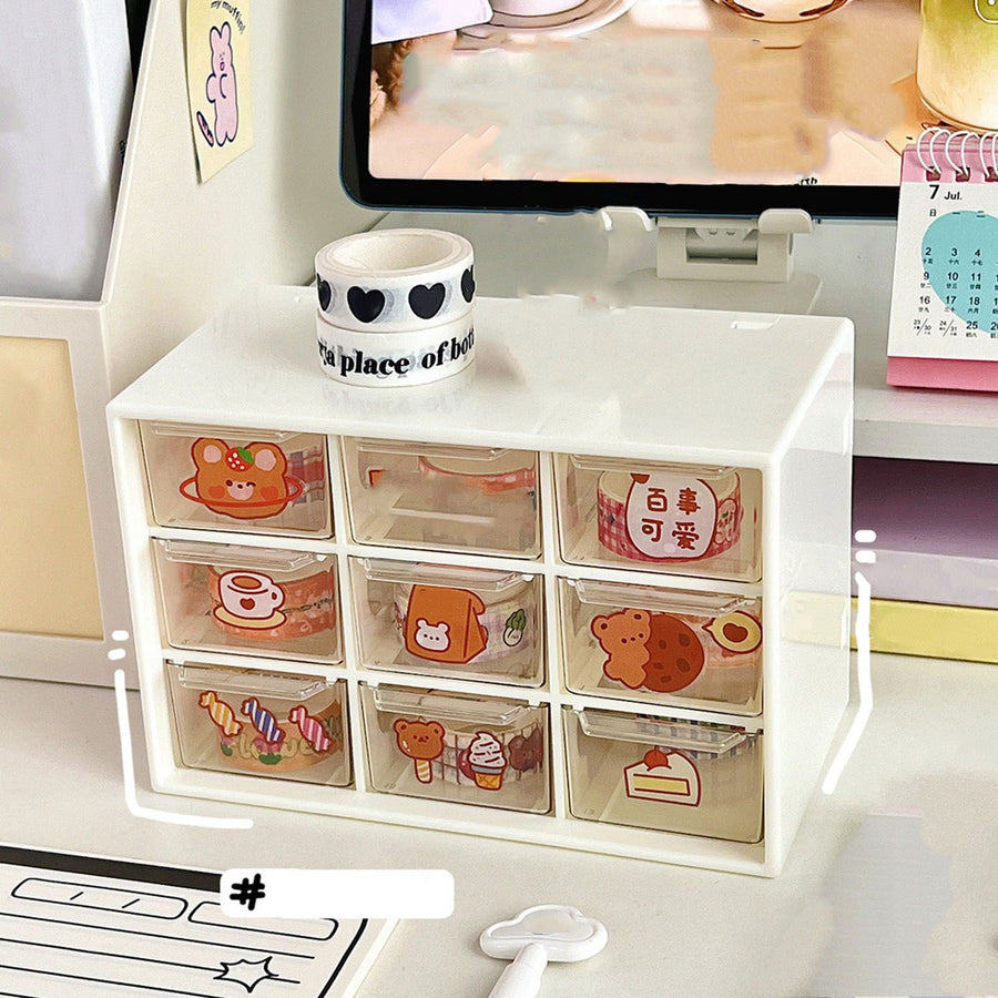 Desktop Storage Drawers Dustproof Beige 9 Drawers Small Drawer Organizer for Office Supplies Pencils Markers Tape