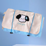 Roll Up Makeup Bag for Women Travel Cosmetic Bag Portable Toiletry Bag 4 Separate Compartments Dog Pattern Blue
