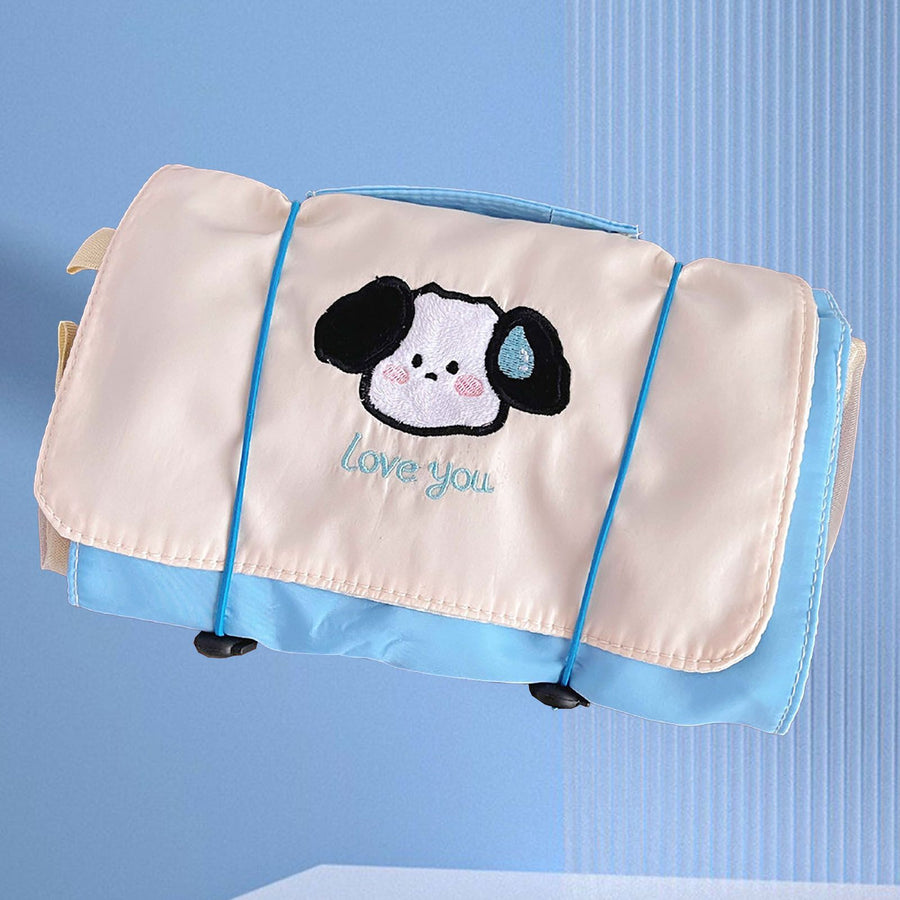 Roll Up Makeup Bag for Women Travel Cosmetic Bag Portable Toiletry Bag 4 Separate Compartments Dog Pattern Blue