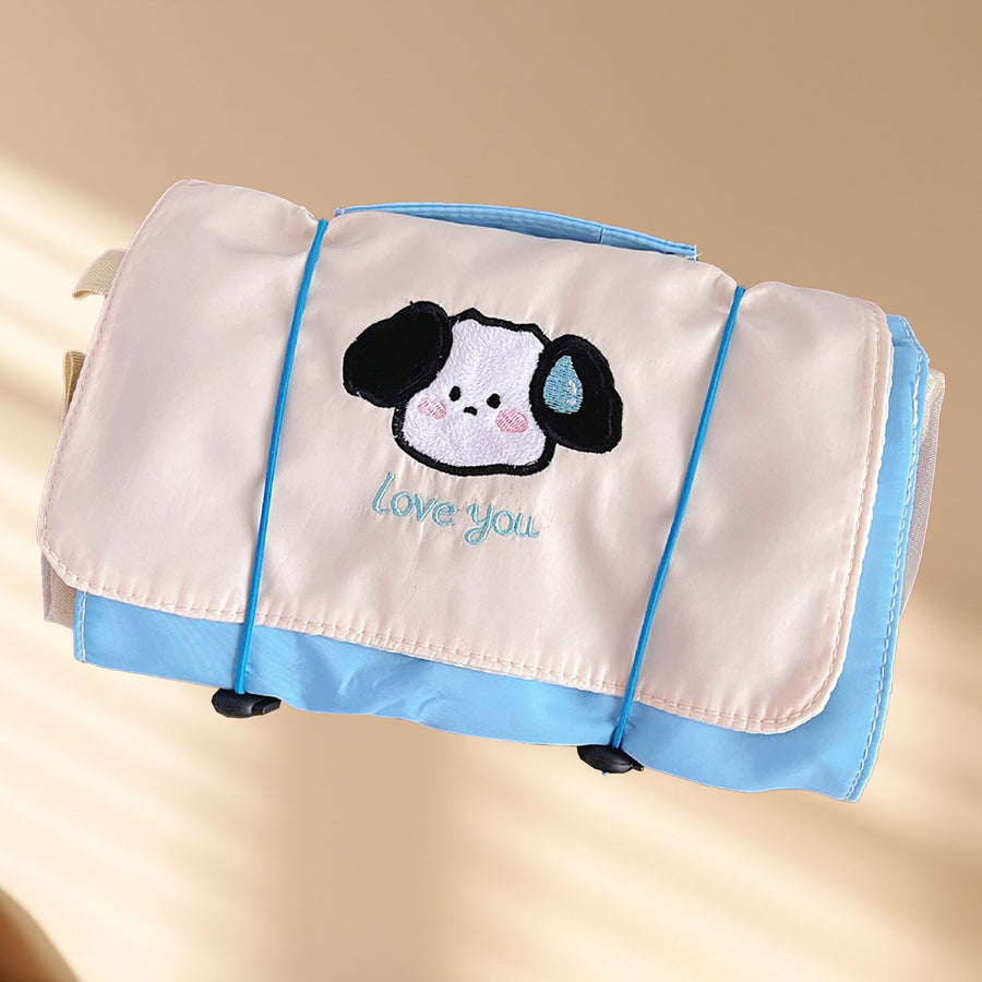 Roll Up Makeup Bag for Women Travel Cosmetic Bag Portable Toiletry Bag 4 Separate Compartments Dog Pattern Blue
