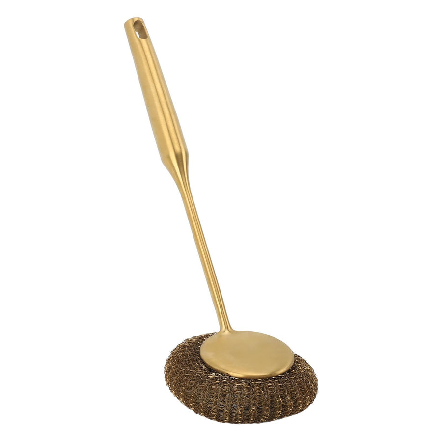 Long Handle Steel Wool Scrubber Deep Clean Rustproof Stainless Steel Dish Scrubber Brush for Pots Pans Grills Gold